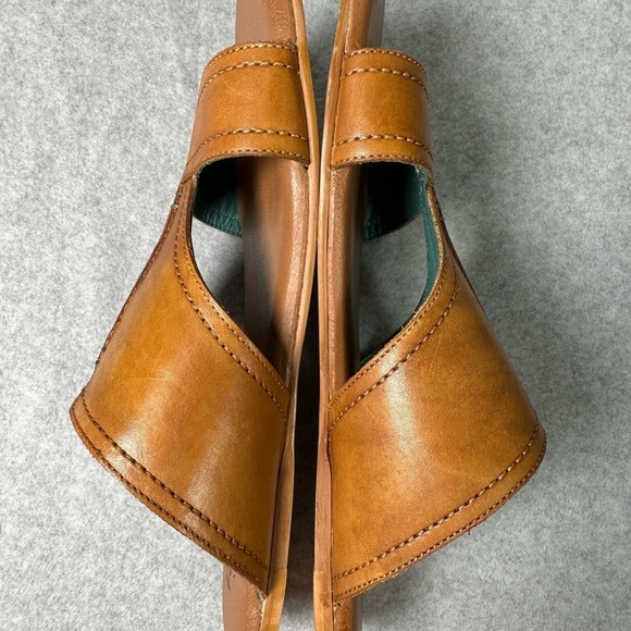Roan Somerville Tan Leather Slide Sandals Womens 10 Flat Boho Teal Lining - Picture 4 of 12